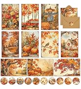 FYSUIMU 50 Pack Thanksgiving Fall Cards Boxed Truck Pumpkin Leaves Greeting Cards with Envelopes ...