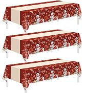 Childom 3 Pack Christmas Tablecloths,Disposable Plastic Tablecloths 54" x 108" Christmas Decorati...