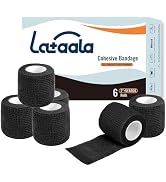 2”× 6 Pack Black Self Adhesive Bandage Wraps for Sports,Tattoo,Cohesive Bandages,Atheletic Tape f...