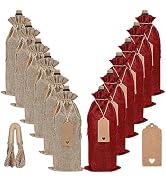 Sailup Burlap Wine Bags 12 Pcs Wine Bottle Gift Bags with Drawstrings Tags & Ropes for Christmas,...