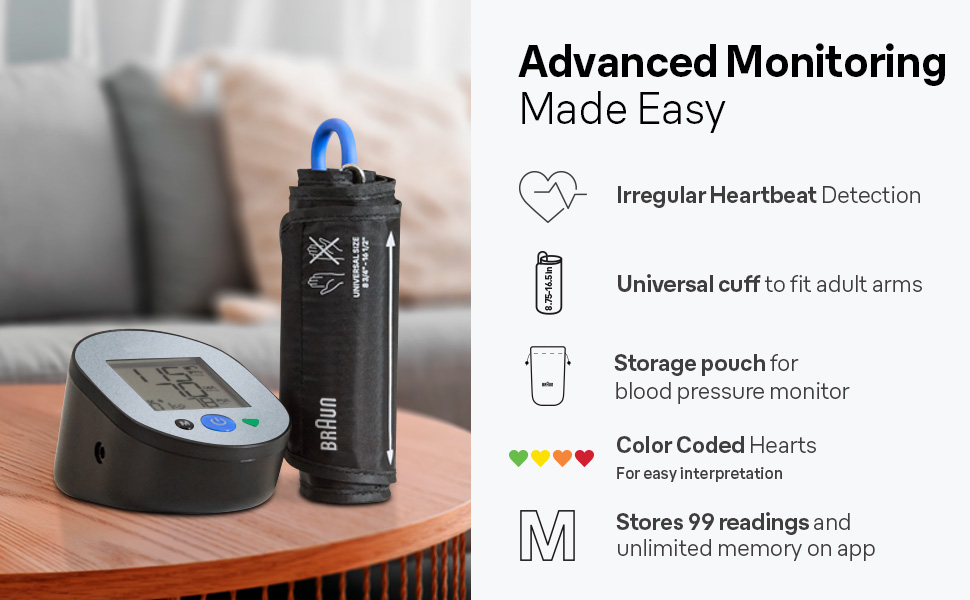 Monitor your blood pressure at home, universal cuff, color coded results