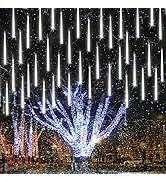 Joomer Christmas Meteor Shower Lights Outdoor - 11.8 Inch 10 Tubes 240 LED Snow Falling Icicle Ca...
