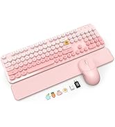 Wireless Keyboard and Mouse Combo, Magnetic Soft-Touch Wrist Rest, Round Keycaps, Full-Size Retro...