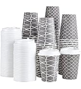 JOLLY PARTY Disposable Coffee Cups with Lids -12 oz (100 Sets) To Go Coffee Cups, Paper Coffee Cu...