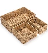 3 Pack Wicker Storage Basket, Natural Woven Water Hyacinth Storage Basket for Shelf Organizing