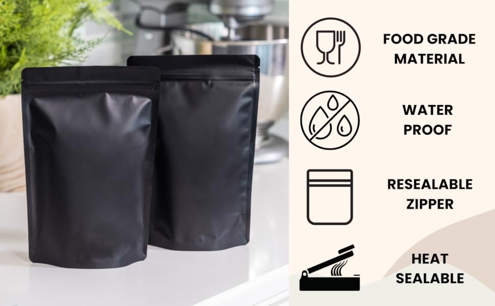 Chamigon 50pcs 1 gallon resealable mylar bags 10x14 sealable black mylar bags long term food storage
