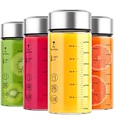 Zukro 12oz Wide Mouth Glass Juice Bottles With Stainless Steel Lids 4 Pack | Heat-Resistant Reusa...