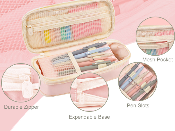 Aesthetic Preppy Best Cute Kawaii Pink Erasers Pencil Lapices Box Case Stationery Set for Kids Girls