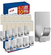 TAILI Hooks for Hanging,10 Metal Sticky Hooks and 14 Adhesive Strips, Silver Stainless Steel Hook...