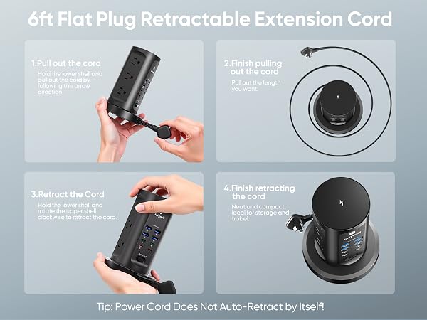 6ft Flat Plug Retractable Cord