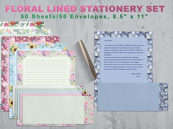 Floral Lined Stationary set