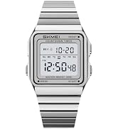 Gosasa Retro Square Digital Watch, Unisex Steel Band Dual Time Countdown | Retro Digital Watch wi...