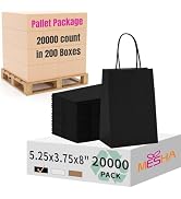 MESHA Gift Paper Bags 20000 PACK 5.25x3.75x8'' Black Small Shopping Kraft Bags Bulk with Handles ...
