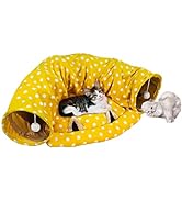Andiker Cat Tunnel Bed with Mat, 2 in 1 Soft Cat Bed with A Plush Ball Collapsible&Detachable Zip...