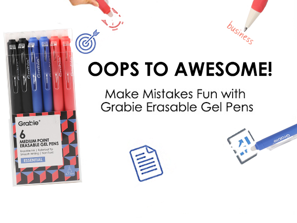 erasable gel pen set of 6-balck/blue/red
