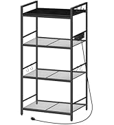 MAHANCRIS Bakers Rack with Power Outlet, Microwave Stand with Hooks, Multifunctional Storage Rack...