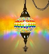 XUMAIDENG Turkish Handmade Mosaic Plug-in Pendant Light - 6" Globe Hanging Ceiling Fixture, 15ft ...