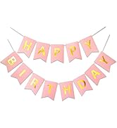 Pink Happy Birthday Banner Signs Golden Sparkle Funny Birthday Party Bunting Supplies for Birthda...