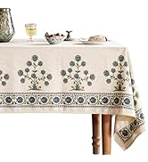 patdrea Designer Blue Tablecloth for Rectangle Tables,Vintage Linen with Leaves and Flowers Patte...
