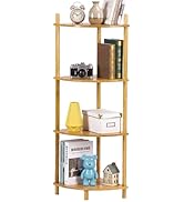 WooFawn Expandable Bamboo Corner Shelf Stand,Corner Bookshelf, Display Storage Shelves with Open ...