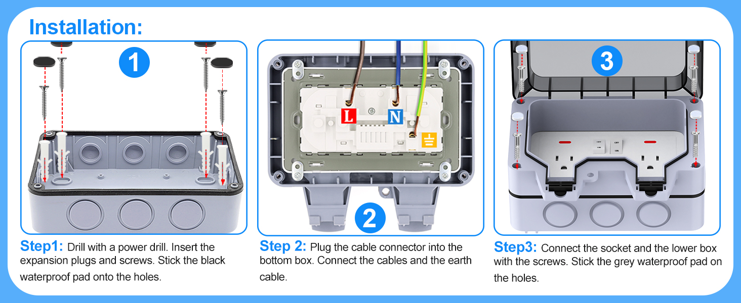 Waterproof Outdoor Outlet with Cover Weatherproof Double Socket Box for Home Improvement