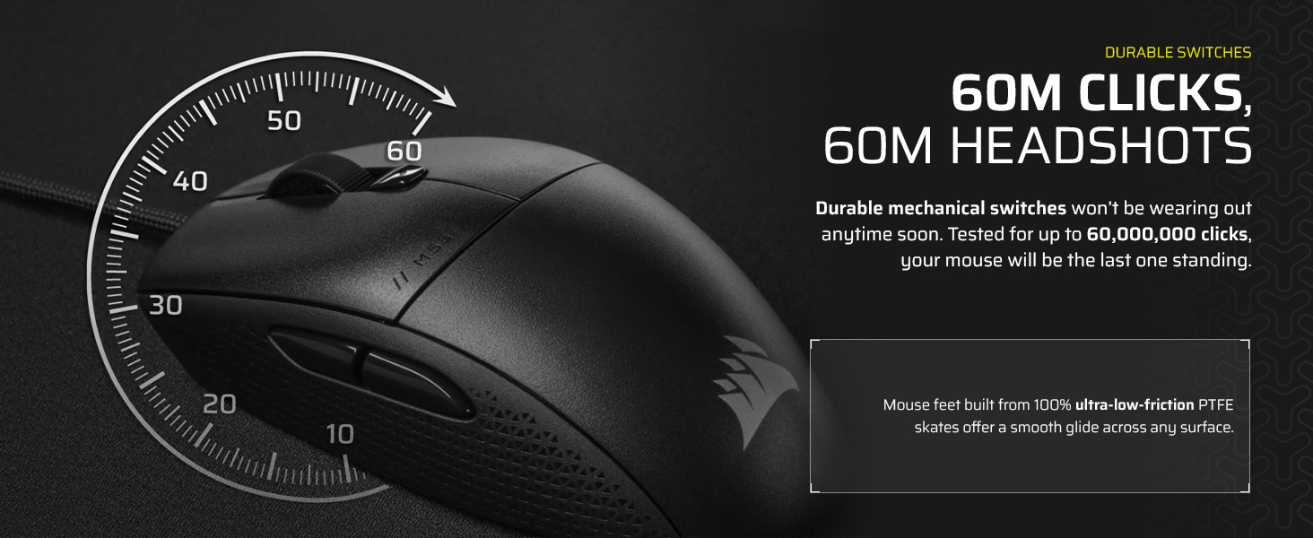 durable switches; long lasting mouse; mechanical switches; PTFE mouse feet