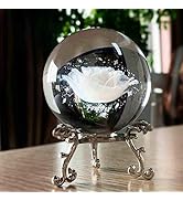 HDCRYSTALGIFTS 60mm 3D Inner Carving Rose Flower Crystal Ball Paperweight with Sliver Stand Fengs...