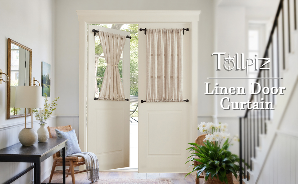 short linen door curtain doorway semi sheer boho window curtains rod pocket, natural, 1 panel
