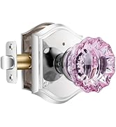 CLCTK Pink Glass Door Knobs Interior with Lock, Polished Chrome Crystal Vintage Privacy Door Knob...