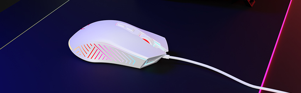 Rampage Spear V2 white RGB wired gaming mouse with ergonomic shape and side buttons