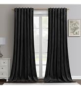 HOMEIDEAS Black Velvet Blackout Curtains 52 X 96 Inches, 2 Panels Soft and Thick Room Darkening C...