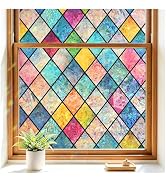Haton Stained Glass Winodw Film, Rainbow Lattice Stickers, 17.5" x 78.7" | 3D Colorful Decorative...