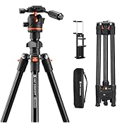 K&F CONCEPT 71" Aluminum Compact Camera Tripod, Portable Travel Tripod Compatible with iPhone, 17...