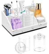 Bathroom Counter Organizer, White Marble Toothbrush Holders for Bathrooms with 2PCS Qtip Holder, ...