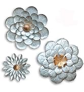 GIFTME 5 Galvanized Flowers Wall Decor Set of 3 Metal Flower Wall Art