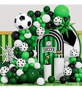 Adeyoo Soccer Balloon Garland Arch Kit, 115Pcs Green, White & Black Balloons with Soccer & Star F...