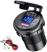 PD Type C USB Car Charger Socket and QC 3.0 Quick Charger Car Power Outlet Socket with ON/Off Swi...