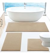 ACCUMTEK Memory Foam Waffle Bath Mat Set 3 Piece, Ultra-Max Soft Bathroom Rug, Super Non-Slip PVC...
