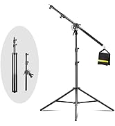 SUPON Heavy Duty Light Stand with Boom Arm, 10ft/300cm Metal Adjustable Air-Cushioned Tripod Stan...