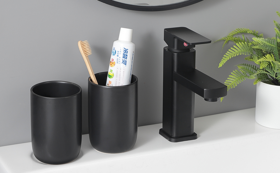 Toothbrush Toothpaste Holders Set, Black Bathroom Tumbler Cups Reusable Toothbrush Cup