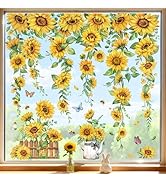 decalmile Spring Summer Sunflower Double Sided Window Clings Hanging Flower Vine Garden Flower An...