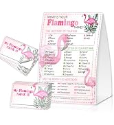 EQIUAG What's Your Flamingo Name, Funny Flamingo Theme Game Cards Set,1 Game Sign and 30 Cards, P...