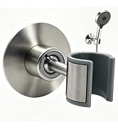 Metal Handheld Shower Head Holder, Brushed Steel | Adhesive Wall Mount, Adjustable, For Standard ...