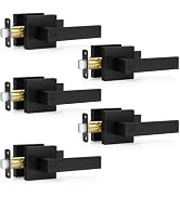 Plustool 5 Pack Matte Black Door Handles, Keyless Interior Door Knobs, Privacy Door Lever Lockset...