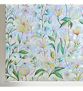 FINNEZ Window Privacy Film Stain Glass Film Flowers Rainbow Window Film Window Clings Non-Adhesiv...