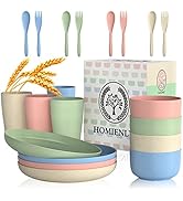 Wheat Straw Dinnerware Sets, Homienly 20pcs Unbreakable Microwave Dishwasher Safe Tableware Light...