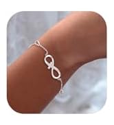 BriLove Dainty Elegant 925 Sterling Silver Cubic Zirconia Infinity Endless Love Cross Link Bracel...