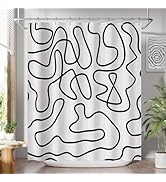 AmazerBath Shower Curtain, Washable Cloth Black and White Shower Curtain Sets with 12 Metal Showe...