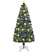 Juegoal 6ft Pre-Lit Artificial Christmas Tree, Lighted Optical Fiber Xmas Trees with Warm White L...