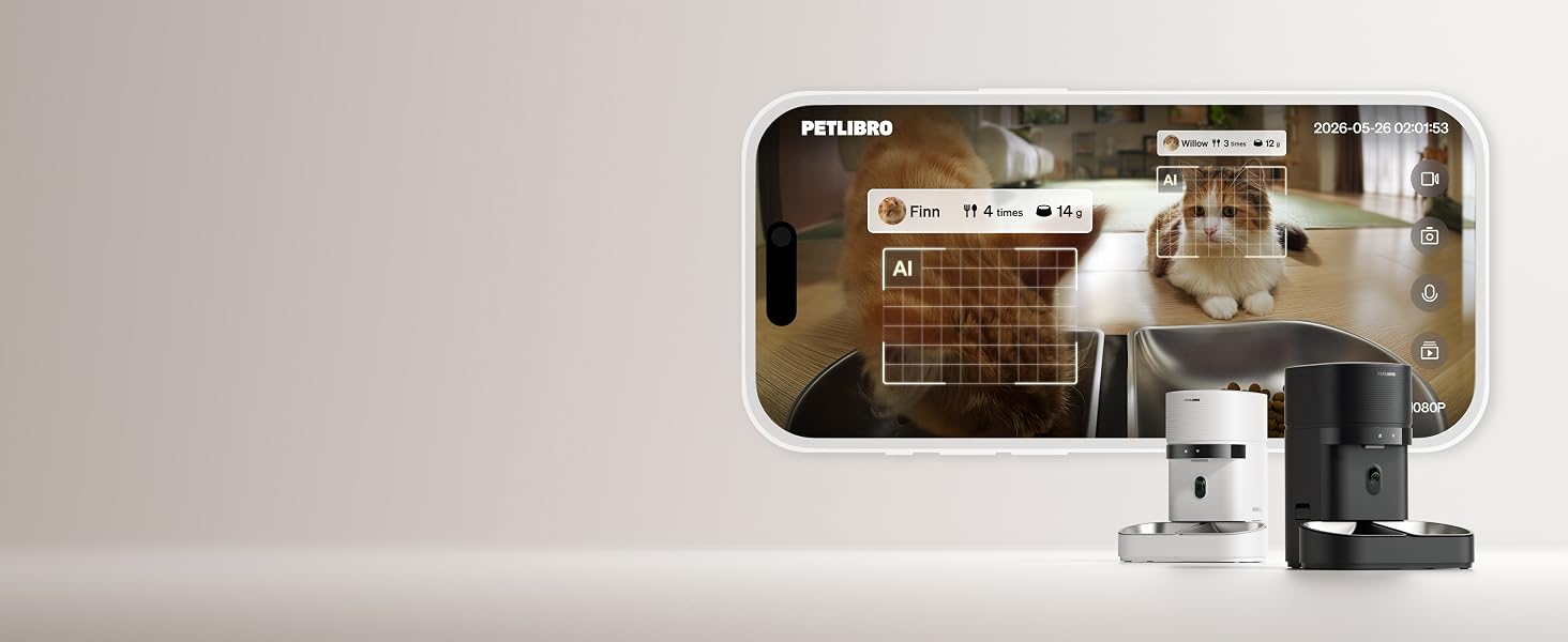 automatic cat feeder for 2 cats with AI recognition camera